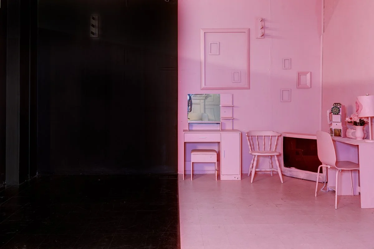 A built set dressed for portraits